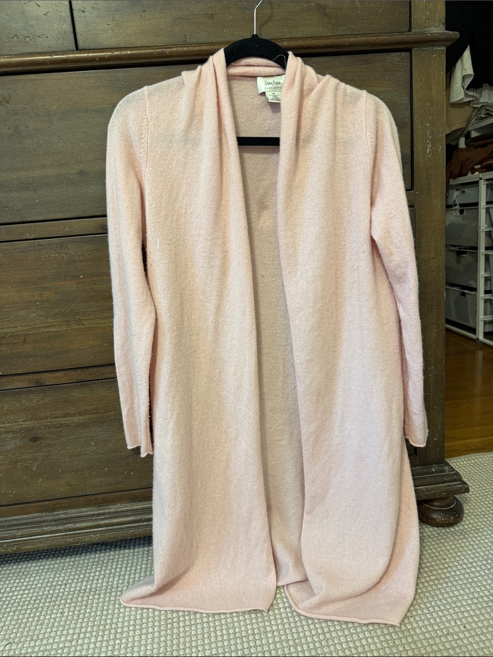 Neiman Marcus Cashmere Cozy Open-Front Pink Sweater Cardigan